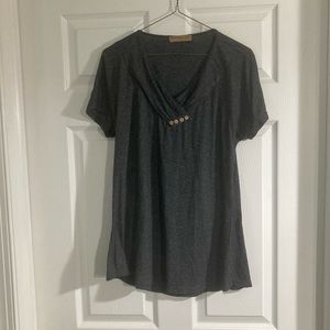 Meow Meow Lace Gray Tunic, V-neck with Decorative Buttons, Size M